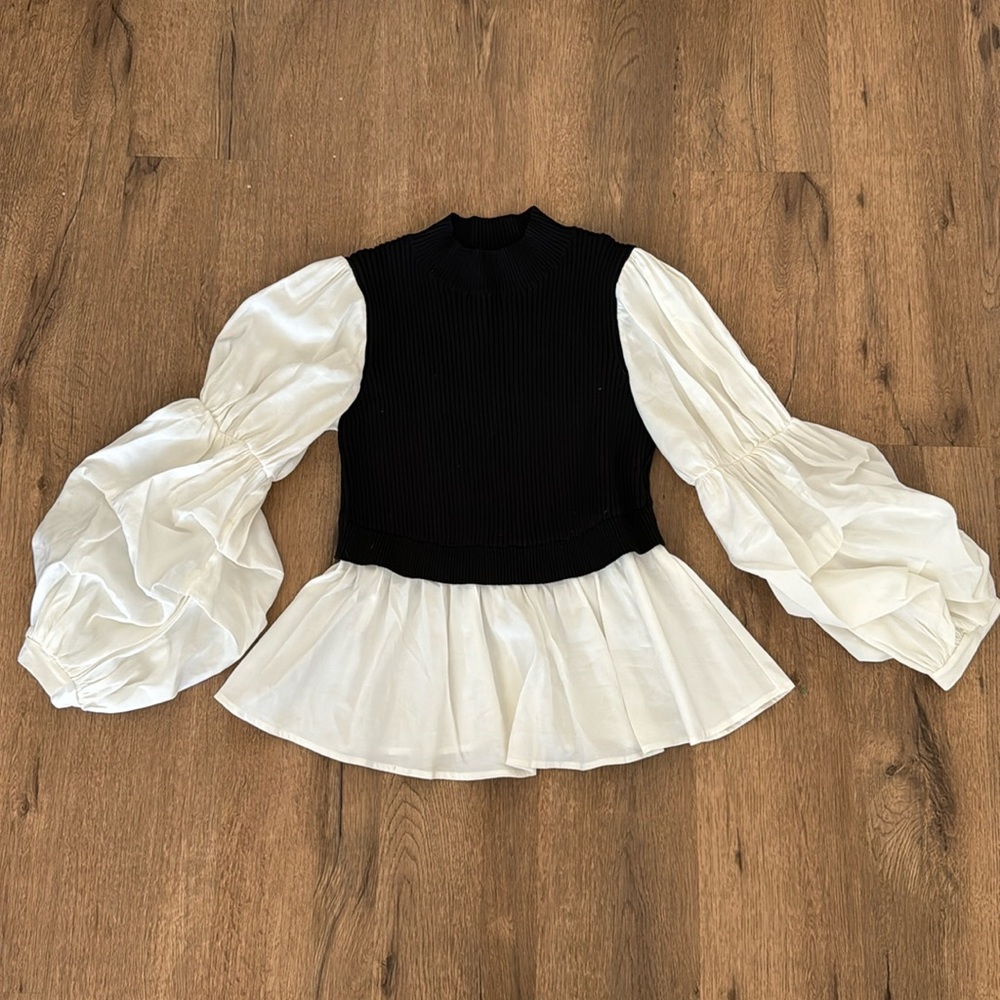 English Factory Black and White Blouse Top